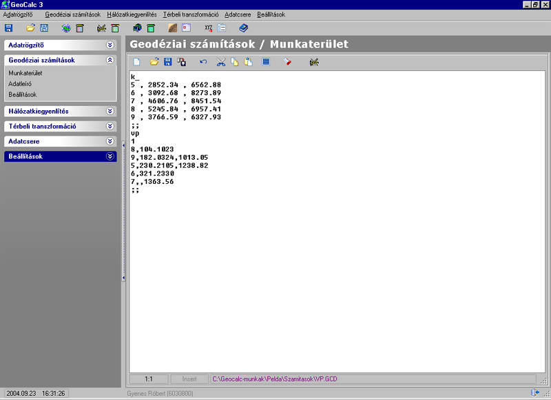 5 GeoCalc 3 A számítási kódokat állományból és manuálisan is fel