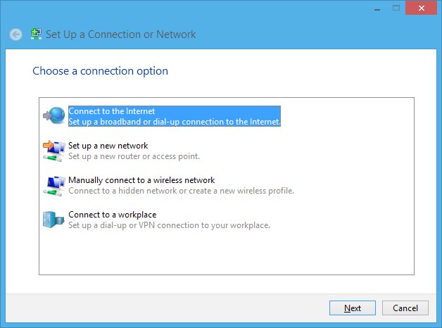 7. Térjen vissza a Network and Sharing Center (Hálózati és megosztási központ) mappába, majd érintse meg a Set up a new connection or network (Új kapcsolat vagy hálózat