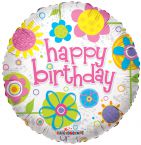 Egy kislányos szülinap partiba vigyél az ünnepeltnek gumilufikkal kiegészített, színes szalagokkal átkötött léggömb csokrot, amelynek a fő eleme ez a koronás Happy Birthday feliratos fólia léggömb
