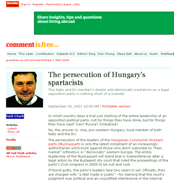 PER II. (XVIII.) ÉVFOLYAM, 36. SZÁM 2007. OKTÓBER 4. 3 NEMZETKÖZI VISSZHANG A MUNKÁSPÁRT ELLENI PERRÕL A MAGYAR SZPARTAKISTÁK ÜLDÖZTETÉSE A The Guaedian címû brit lap 2007.