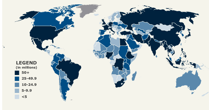 A világ népessége 2011-ben Forrás: