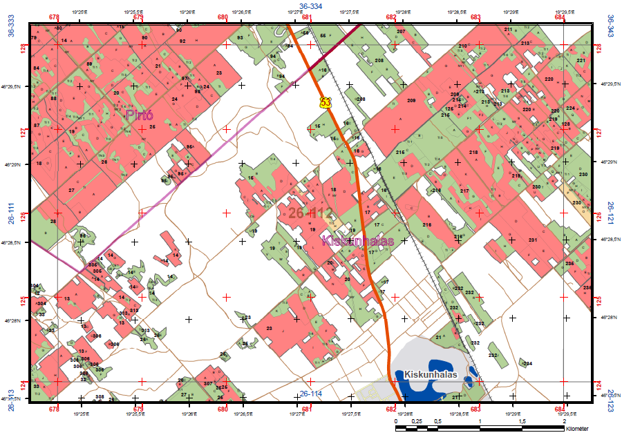 6 x 4 km térképszelvények koordináta rendszer