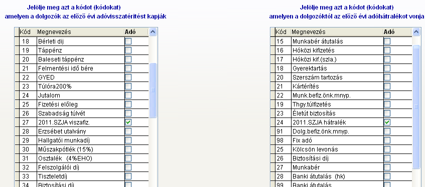 A bejelölés meglétének három program szempontjából van jelentősége. Ezek a programok: - költségvetési kapcsolatok - utalandó adók - 1308 adatátadás.