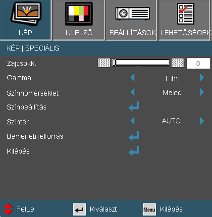 Felhasználói kezelőszervek KÉP Speciális Zajcsökk. A mozgáshoz alkalmazkodó Adaptive Noise Reduction (Adaptív zajcsökkentés) csökkenti a váltott soros megjelenítés esetén látható zajt a jelben.