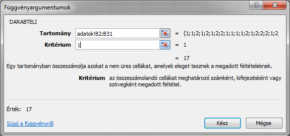 Értékelő sablon készítése 83 A tartománysorban állva kattintsunk az adatok munkalapra, és jelöljük ki az adatokat a B2-es cellától kezdve a B31-es celláig.