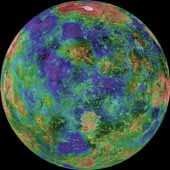 ábra. A Vénusz hamis színes felszíni radar képe (Magellan űrszonda,