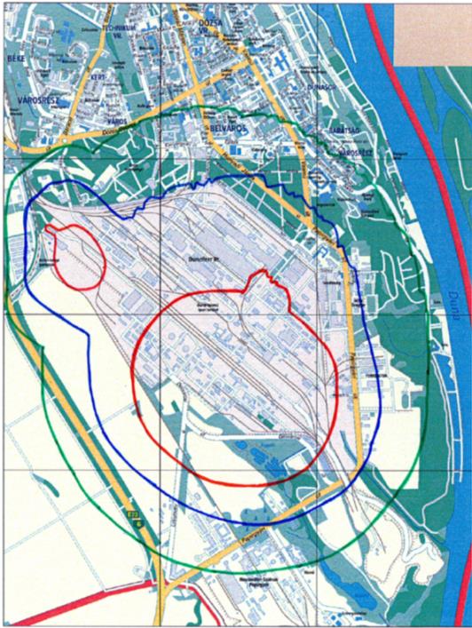 Dunaújváros veszélyeztetettségi övezetei Forrás: Fejér Megyei Katasztrófavédelmi Igazgatóság A tervezés során figyelembe kell venni, hogy a Korm. r. 7. melléklet 2.