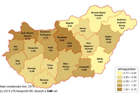 III/2. ábra: Debrecen és a Debreceni járás természetes népmozgalmi adatai (forrás: TEIR) A megyén belüli másik végletre az aprófalvas Bihar adatai adnak példát (III/3. ábra). III/3.