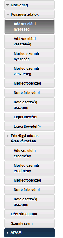 A képernyőn megjelenő listából ki kell választani, hogy melyik szempont szerint kíván leválogatni a felhasználó. A megfelelő sorra rákattintva megjelenik az adott sorhoz tartozó intervallumlista.