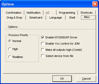 6 Lépjünk be a settings menü options almenüjébe, azon belül pedig a Misc -be, és ikszeljük be az Enable NT/2000/XP Driver -t : Ezzel a beállítások meg is lennének, csinálhatunk egy próbát!