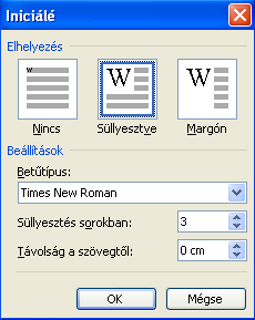 Iniciálé Az iniciálé szövegkiemelésnek igen látványos módja. Segítségével a bekezdés első betűjét a bekezdés első sorai előtt jeleníthetjük meg.