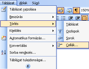 Cellák beszúrása A Táblázat menü Beszúrás menü Cellák menüre kattintunk, akkor cellákat tudunk beszúrni.
