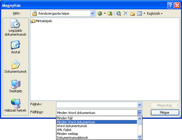 Megnyitható fájltípusok A Word 2003 képes megnyitni a Microsoft Word összes korábbi változatával a Microsoft Works-el, a WordPerfect el, a nyílt forráskódú szövegszerkesztőkkel készített, és a csak