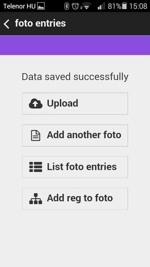 A Next gombbal továbblépünk. Megjelenő képernyő: A foto űrlap elkészült, a Store gombra koppintással az adatokat rögzíthetjük a telefon tárhelyére.