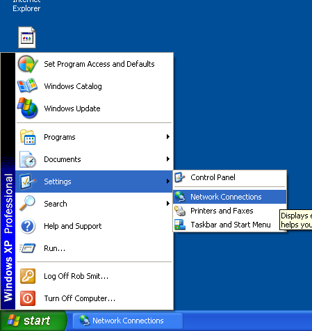 A függelék: A hálózati beállítások ellenõrzése Windows XP Windows XP Hálózati beállítások a TCP/IP cím automatikus kiosztásához: a. Kattintson a Start gombra. b. Jelölje ki a "Settings" (Beállítások) parancsot.