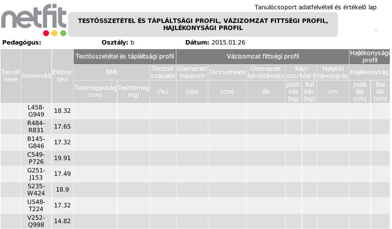 38 9.1.2 PDF értékelő lapok generálása A PDF adatlapok külön képernyőn kerülnek megnyitásra. 9.1.2.1 Csoportos PDF értékelőlap Egy lapon kerülnek megjelenítésre a kiválasztott teszt feladatok.