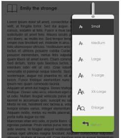 Betűméret növelése Olvasás közben nyomja meg a <Zoom> gombot, hogy belépjen a betűméret menübe. 5 betűméret elérhető: Kicsi, Közepes, Nagy, XL és XXL.