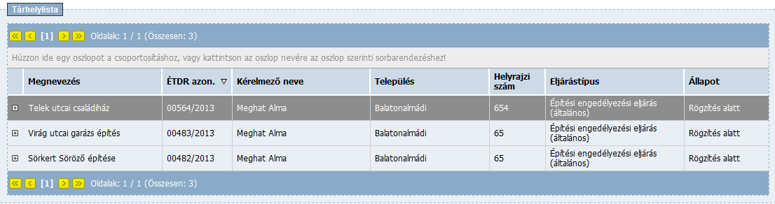 7.3. Tárhely megkeresése 7.3.1. Tárhelyek listája Az ügyféloldali felület kék fejlécében a Tárhelyek gombra kattintva nyithatja meg a TÁRHELY ablakot.