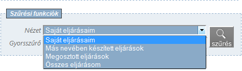 A Tárhelyek listáját megjelenítő áttekintő képernyő jobb felső sarkában a Szűrési funkciók dobozban az alábbi szűrési feltételek megadásával tud a Tárhelyek között keresni, azokat csoportosítani: