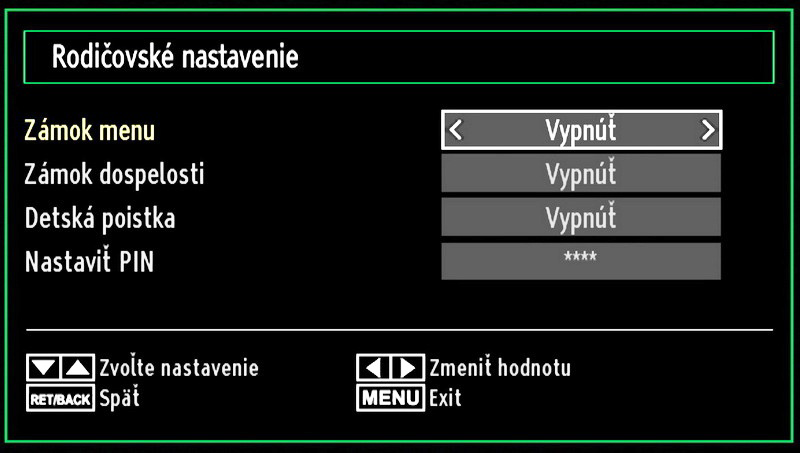 Jazykové nastavenie Poznámka: Ak je možnosť Voľba krajiny nastavená na Francúzsko, môžete použiť 4725 ako predvolený kód.