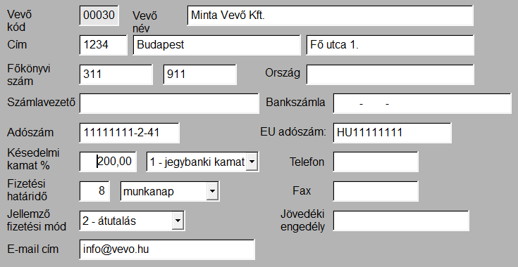 o Bankszámlaszám, adószám, EU-adószám: a program a bankszámlaszámban, adószámban szereplő ellenőrzőszám segítségével megállapítja, hogy a begépelt adat helyes-e.