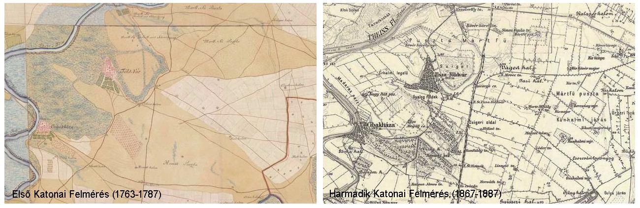 1-52. ábra: Részlet az első és a harmadik katonai felmérés térképeiből Forrás: www.mapire.eu, 2015. december A fentieken túl a 20.