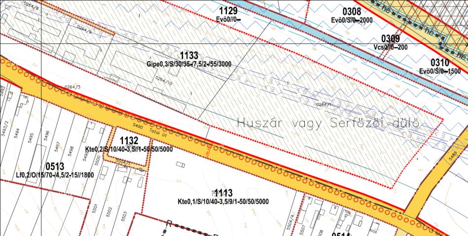 A 0103-as övezet bővítését is újonnan beépítésre szánt területként jelöljük.