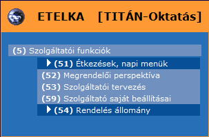 Szolgáltatói dokumentáció Az ETELKA-modul főmenü szerkezete 5 feldolgozási pontból, 5 főmenü csoportból áll.