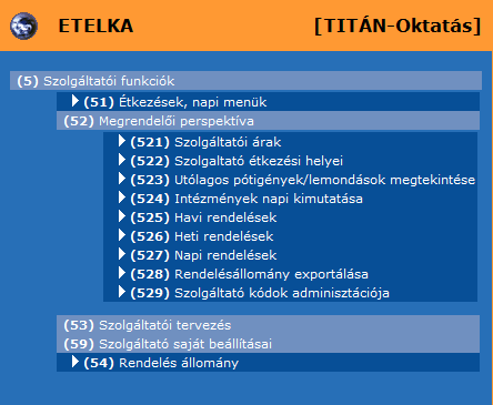 1.1.2. Megrendelői perspektíva (52) 8. ábra: Megrendelői perspektíva A menücsoport a megrendelő számára fontos információkat tartalmazza.