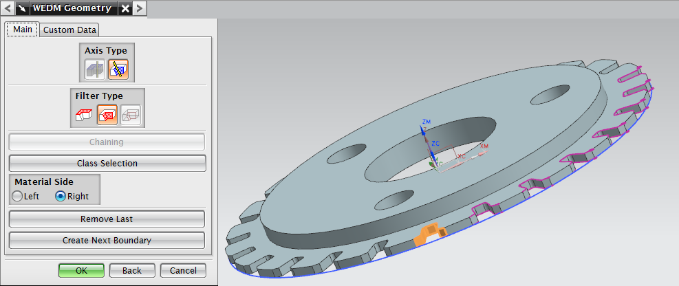 33. ábra: Szikraforgácsolás beállító panel A Specify Wire EDM Geometry melletti ikonra