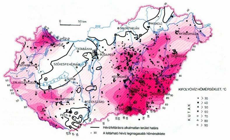 vizeket adó kutak talphőmérsékletei 35-110 C közötti értékeket vesznek fel, és ennek köszönhetően jelentősen kiszélesítik az alföldi vizek terápiás lehetőségeinek tárházát. (Albel - Tokaji, 2006) 4.