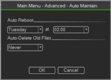 karbantartás Megadható az automatikus újraindítás, valamint a nem használt file-ok törlésének ideje. A nem használt file-ok a kijelölt napon kerülnek törlésre.