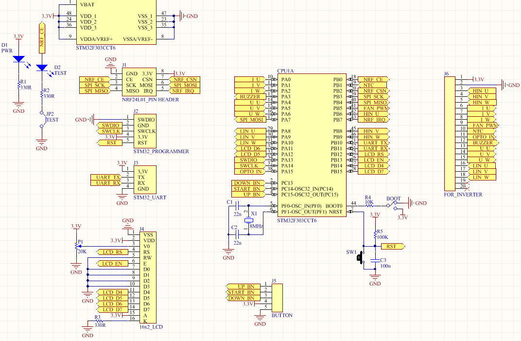 A vevő egy STM32F3 típusú mikrovezérlőből és egy NRF24L01-es rádió frekvenciás transzmitterből épül fel.