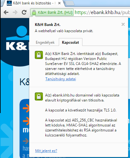 A címsorban a bank Internet címe https kezdetű (pl. https://ebank.kh.hu) Internet Explorer: Firefox: Chrome: A böngésző zárt lakat szimbólumot jelenít meg.