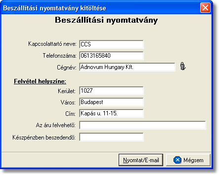 Fuvarlevelek számára készül és minden olyan információt tartalmaz, mely az árufelvételt végző személy számára fontos lehet, és a feladó aláírásával az átadást igazolja (felvételi cím, kapcsolattartó,