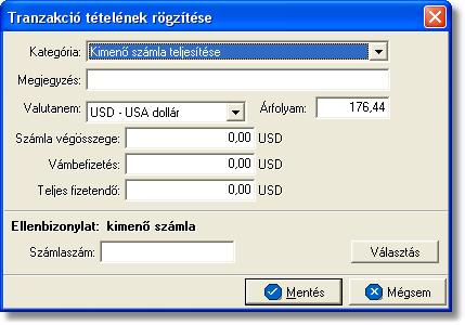 Pénzügy Ellenszámlaszám (a devizamozgáshoz kapcsolódó másik bankszámlaszám) Pénzforgalom iránya (terhelés vagy jóváírás) Tranzakciók végösszege, melyet a rendszer a felvitt tételek végösszege alapján