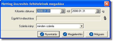 Jelentések 14.1.4 Netting pénzügyi összesítés Ez a jelentés netting kódonként összesíti a bejövő és kimenő számlákat egyaránt valutanemenkénti csoportosításban.