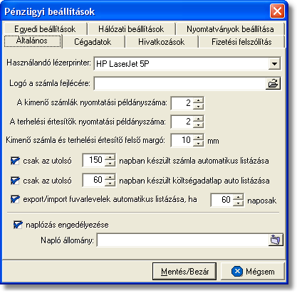 Beállítások A fülön megadható paraméterek a következok: Alapértelmezett grafikus nyomtató: a rendszer minden grafikus nyomtatványt (pl.