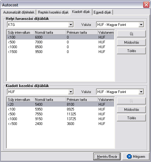 Automatizált díjtáblázatok Bármilyen valutanemben lehetséges a díjtáblázatok rögzítése a felhasználó igénye szerint.