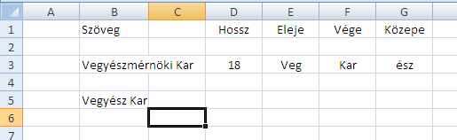 Feladat: a Program olassa be a Vegyészmérnöki Kar szöveget, és a megfelelő utasításokkal elemeze és írja ki az alábbi Excel táblában látható szórészleteket és szóösszetételt.