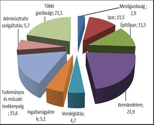 7.sz. diagram A gazdálkodási formák megoszlása gazdasági áganként,társas vállalkozás 2013.év 2014.