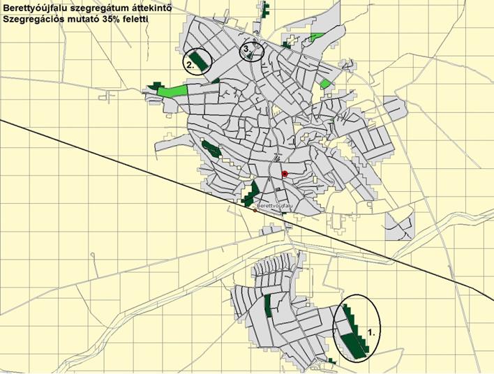 STRATÉGIA 68 5 Anti-szegregációs program 5.1 A település szegregátumainak és szegregáció által veszélyeztetett területeinek bemutatása Berettyóújfaluban a 2011.