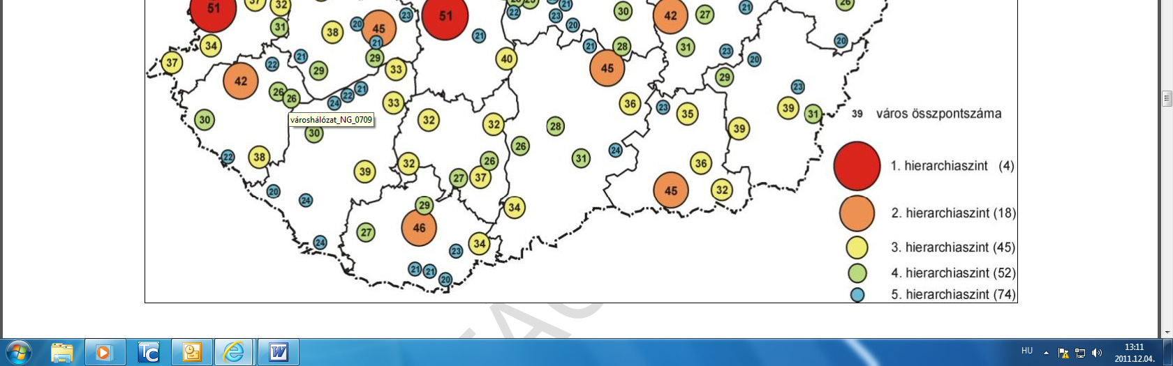 gazdasági erőt felmutató település közül összesen 193 mutat központi szerepet, ebből (Budapesttel