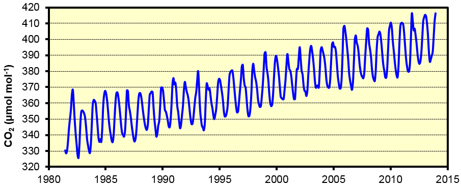 4. ábra. Szén-dioxid kibocsátás növekedési üteme Forrás: http://www.esrl.noaa.gov/gmd/ccgg/trends/global.html) Megj.