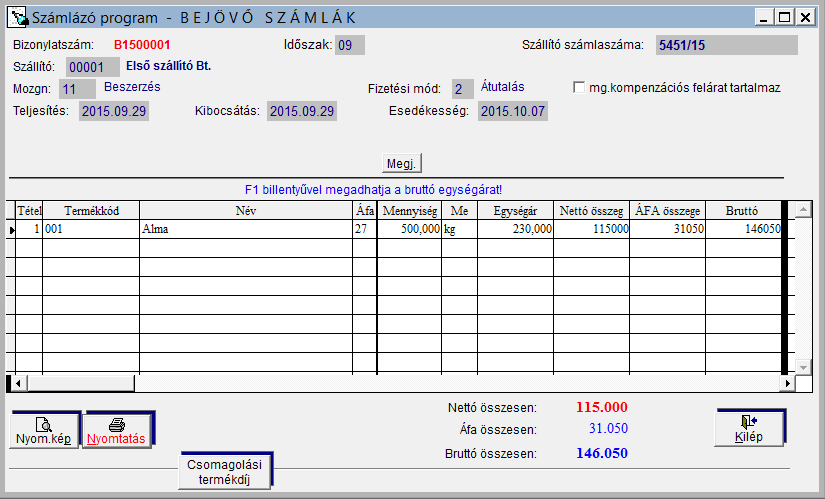 FORINT-Soft Kft. Számlázás-házipénztár 37 EDI (Electronic Data Interchange - elektronikus adatcsere rendszer) Az EDI számlák elég specifikusak.