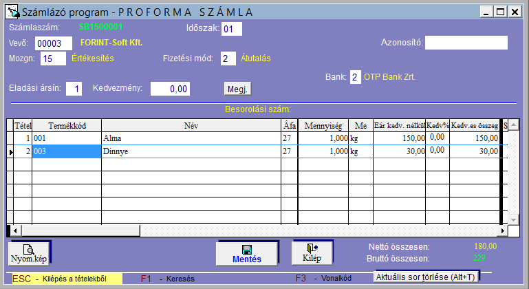 FORINT-Soft Kft. Számlázás-házipénztár 41 Címek Excelbe: Ezen gomb segítségével a proformákról (összes vagy számlázatlan) tudunk szűrési feltételek megadása után.