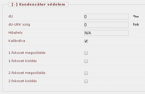 1-3. ábra On-line adatok kalibrálás után A kondenzátorvédelmi funkciónak paraméterrel beállítható két független késleltetésű fokozata van.