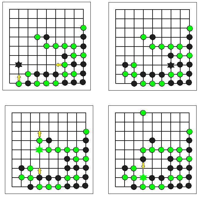 "m a g n e t I Q s" ( 9x9-es táblán 41-40 db bábuval, 7x7-en 25-24 db bábuval) A partit megkezdő játékos a tábla közepére helyezi le egy korongját.