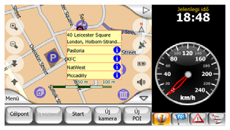 A gomb állapotai a következők: Ha engedélyezte a funkciót, és megérinti a képernyőt (aktiválva a Kurzort, egy pulzáló vörös pontot), megnyílik egy felugró ablak a kiválasztott utca nevével, a