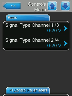 5.4.3 Légnedvesség-szabályozás beállításai Control Settings (Szabályozási beállítások) almenü A Control Settings (Szabályozási beállítások) almenüben a Condair RS gőz-légnedvesítő berendezés